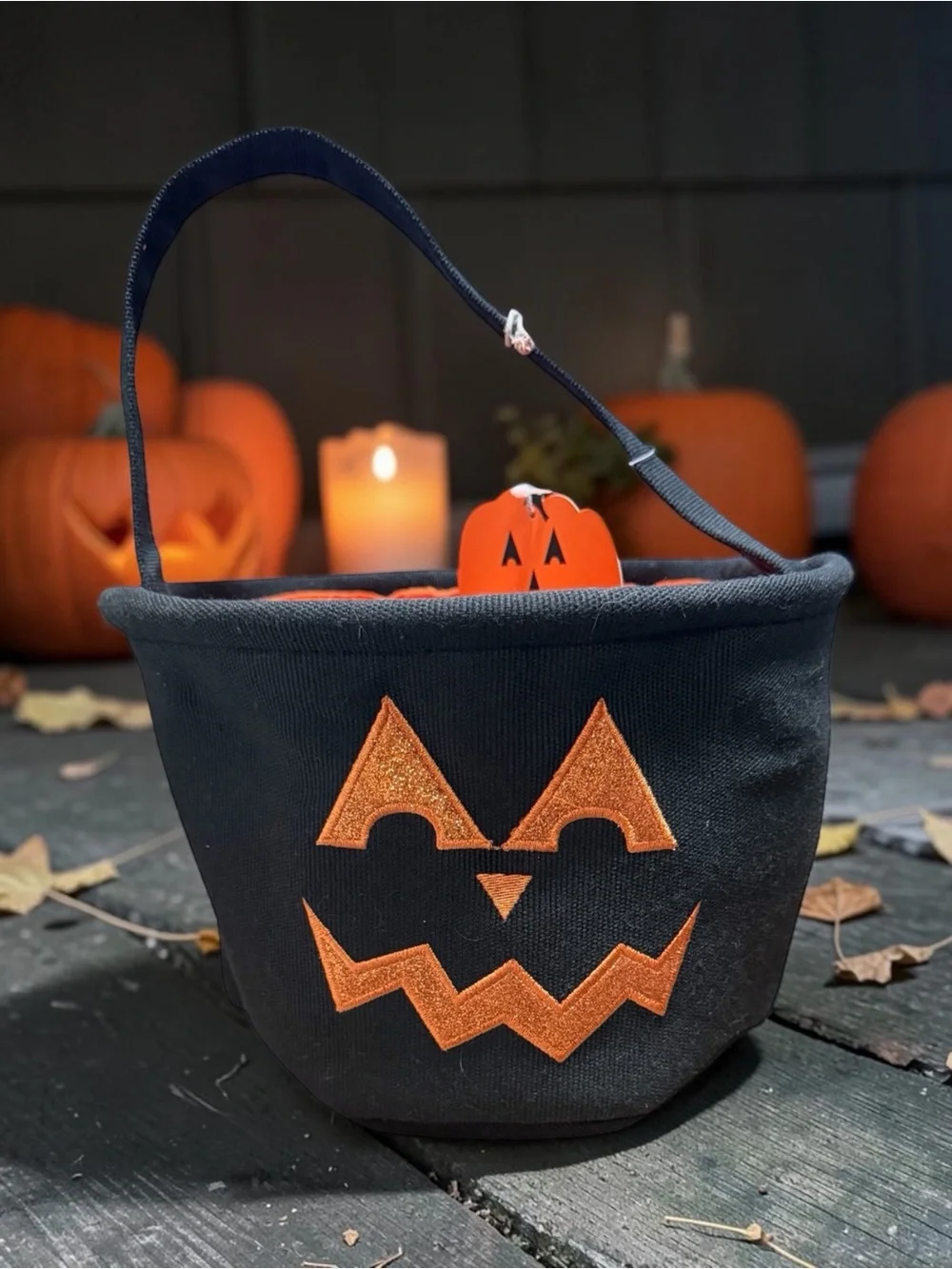 Black and Orange Halloween Trick-or-Treat Bucket